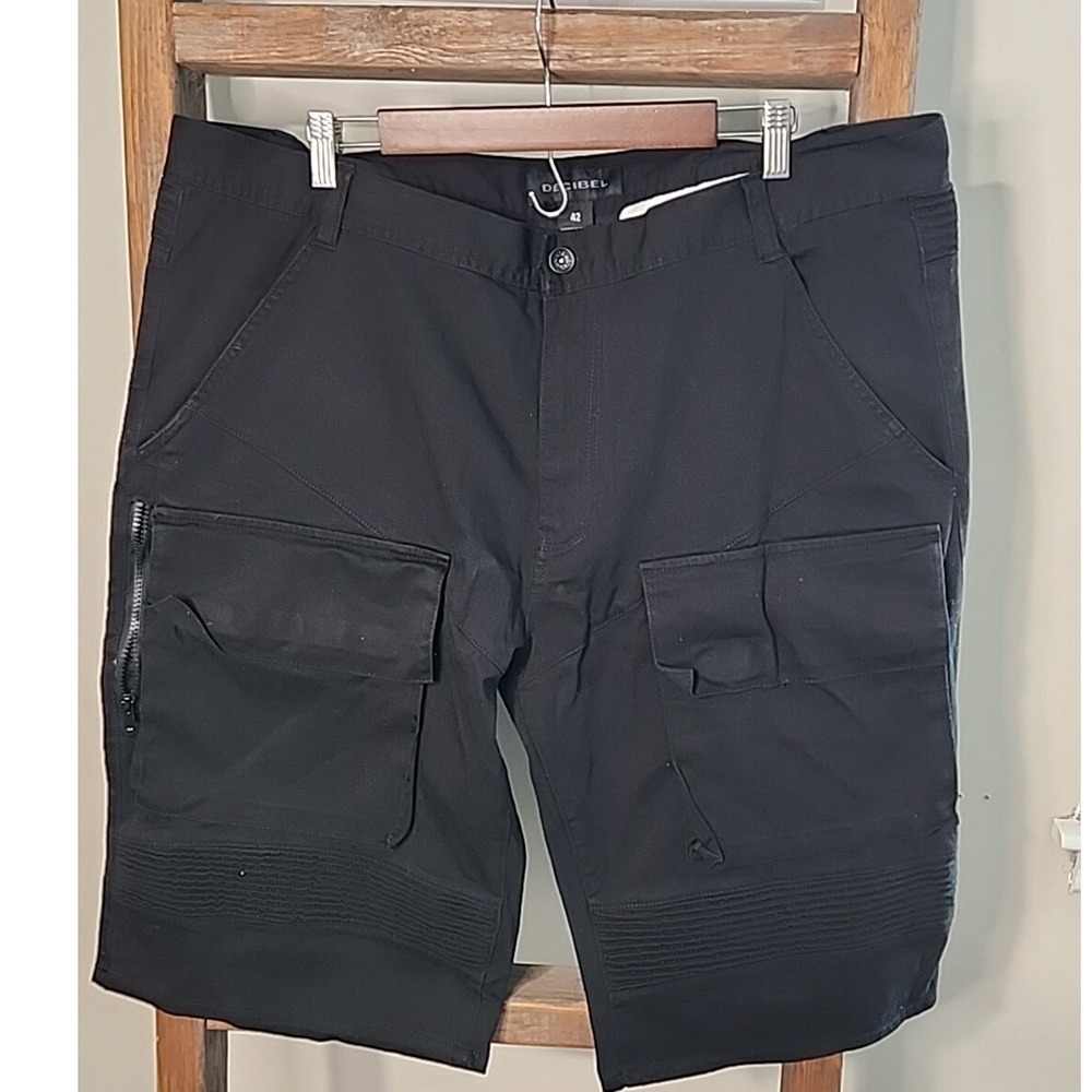 Decibel Mens Black Moto Cargo Shorts Size 42 Ribbed Streetwear Utility Techwear